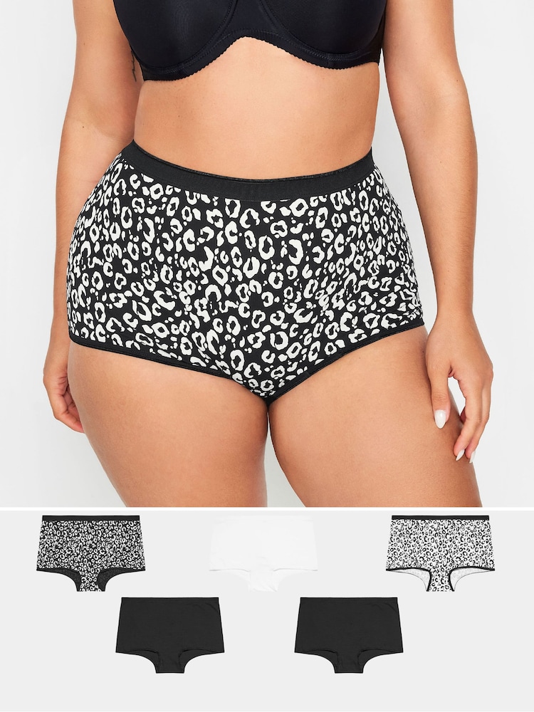 Yours Curve Black 5 Pack Animal Shorts - Image 1 of 7