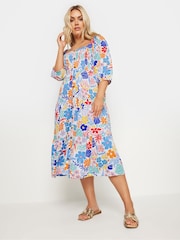 Yours Curve White Abstract Button Front Printed Maxi Dress - Image 1 of 5