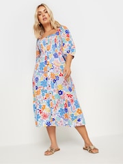 Yours Curve White Abstract Button Front Printed Maxi Dress - Image 2 of 5