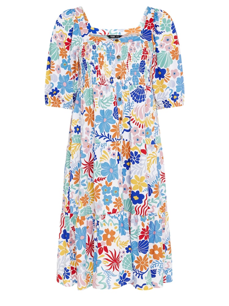 Yours Curve White Abstract Button Front Printed Maxi Dress - Image 5 of 5