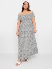 Yours Curve Blue Floral Print Bardot Midaxi Dress - Image 1 of 5