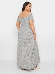 Yours Curve Blue Floral Print Bardot Midaxi Dress - Image 3 of 5