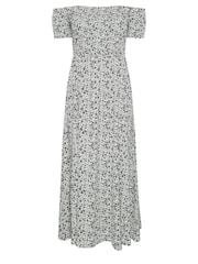 Yours Curve Blue Floral Print Bardot Midaxi Dress - Image 5 of 5
