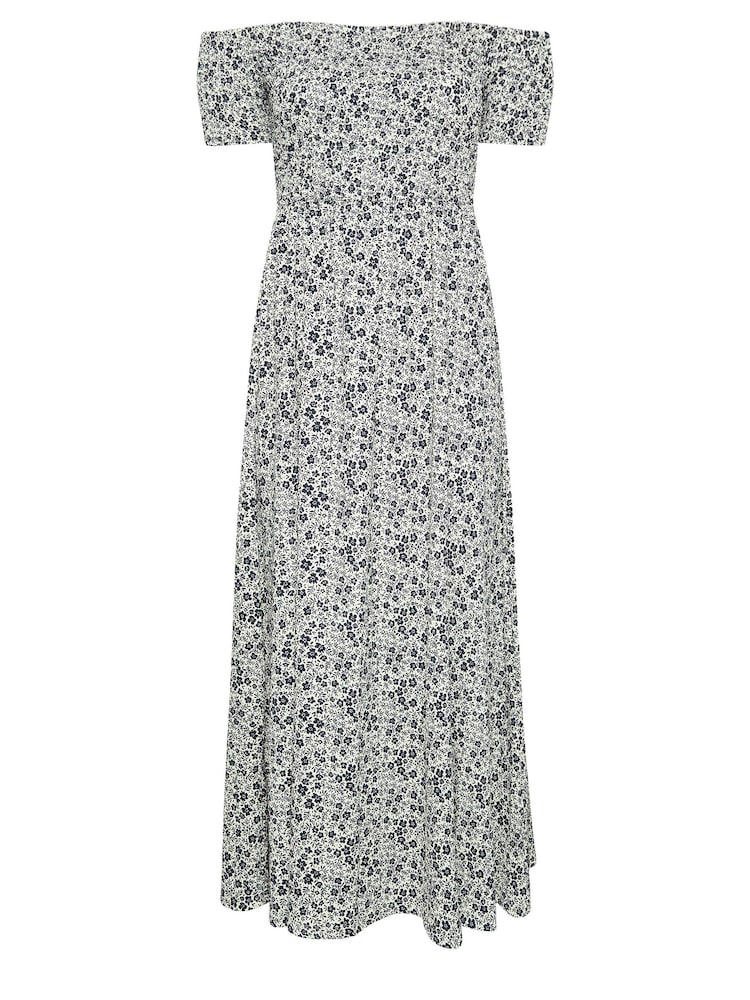 Yours Curve Blue Floral Print Bardot Midaxi Dress - Image 5 of 5