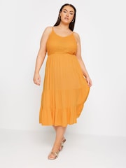 Yours Curve Orange Limited Collection Crochet Crinkle Midaxi Dress - Image 1 of 5