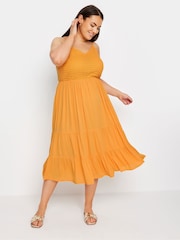 Yours Curve Orange Limited Collection Crochet Crinkle Midaxi Dress - Image 2 of 5