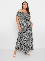 Yours Curve Black Floral Print Bardot Midaxi Dress - Image 1 of 5