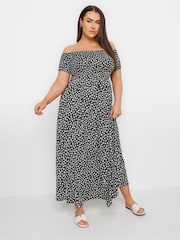 Yours Curve Black Floral Print Bardot Midaxi Dress - Image 2 of 5