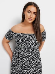 Yours Curve Black Floral Print Bardot Midaxi Dress - Image 4 of 5