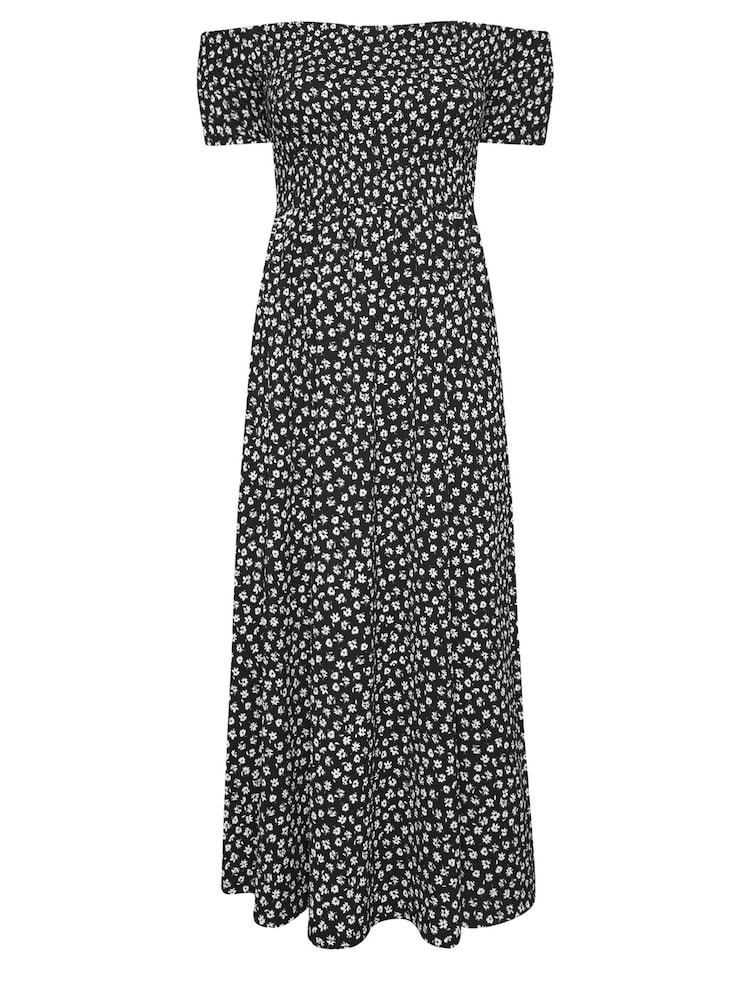 Yours Curve Black Floral Print Bardot Midaxi Dress - Image 5 of 5