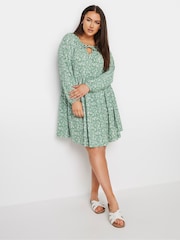 Yours Curve Green Floral Print Textured Midi Dress - Image 1 of 5