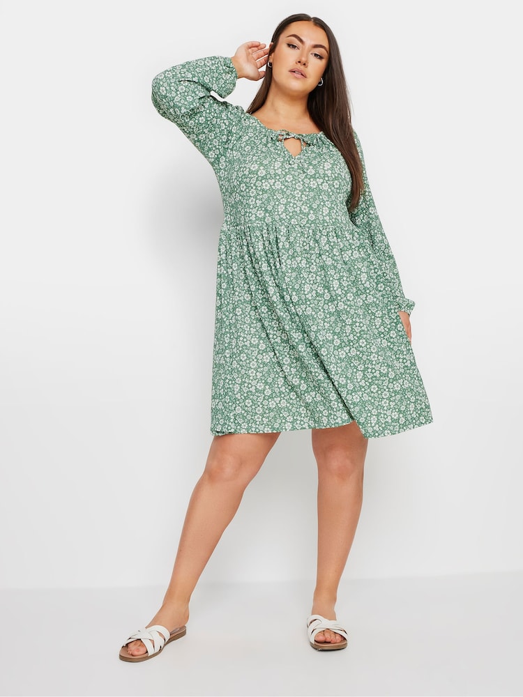 Yours Curve Green Floral Print Textured Midi Dress - Image 2 of 5