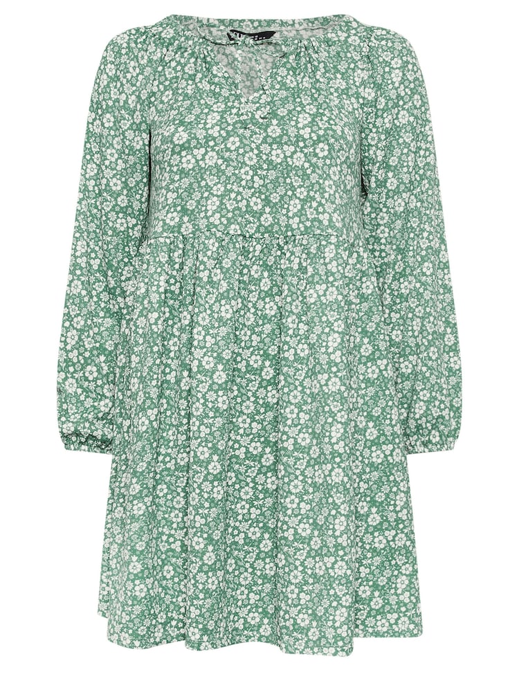 Yours Curve Green Floral Print Textured Midi Dress - Image 5 of 5