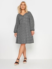 Yours Curve Black Ditsy Textured Midi Dress - Image 1 of 5