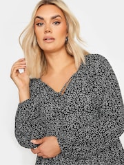 Yours Curve Black Ditsy Textured Midi Dress - Image 4 of 5