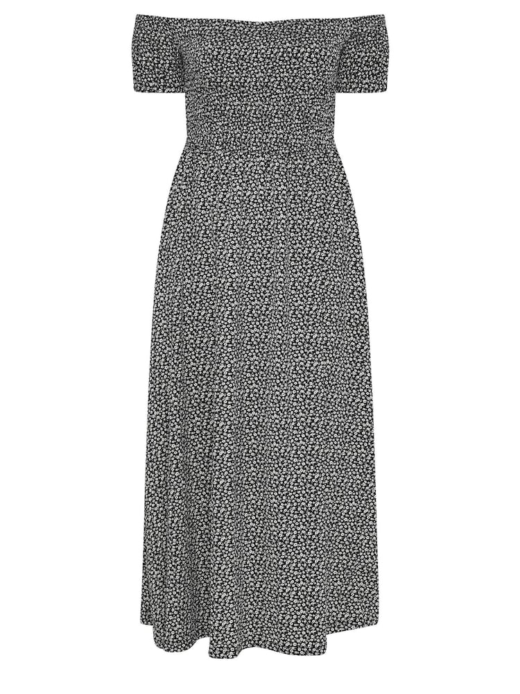 Yours Curve Black Ditsy Textured Midi Dress - Image 5 of 5