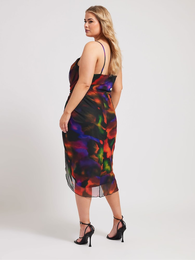 Yours Curve Black Mesh Gather Tulip Dress - Image 2 of 5