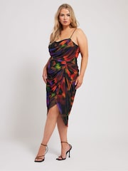 Yours Curve Black Mesh Gather Tulip Dress - Image 3 of 5