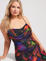 Yours Curve Black Mesh Gather Tulip Dress - Image 4 of 5