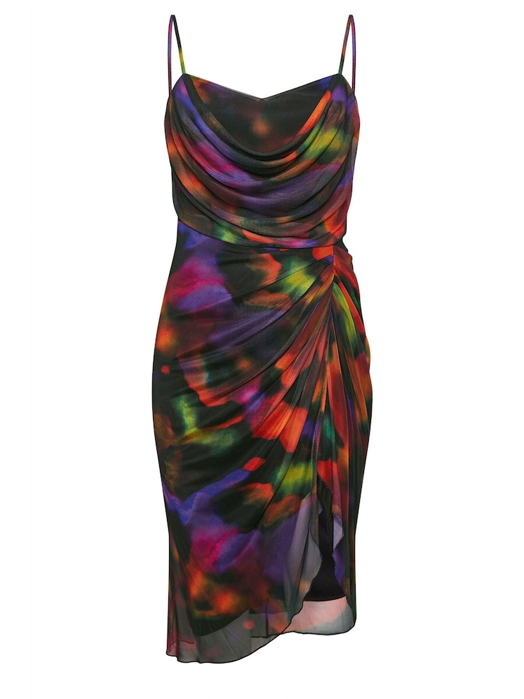 Yours Curve Black Mesh Gather Tulip Dress - Image 5 of 5