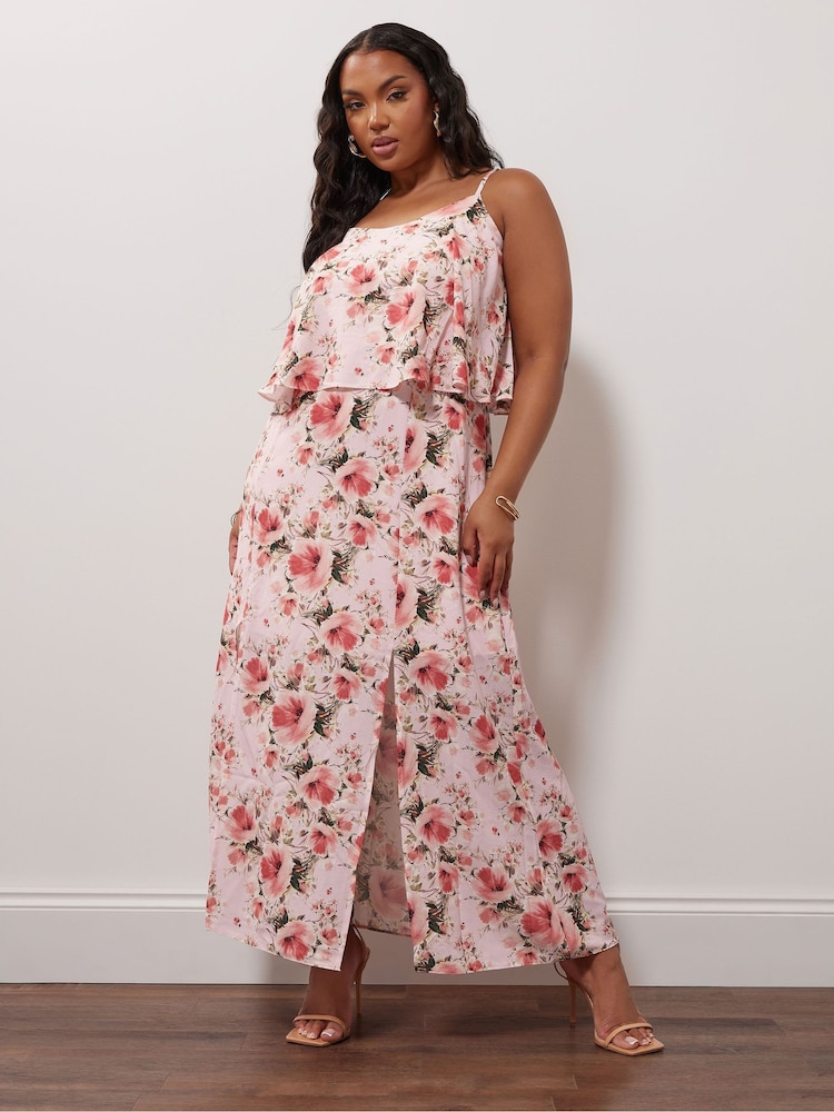 Yours Curve Pink Floral Overlay Maxi Dress - Image 1 of 5