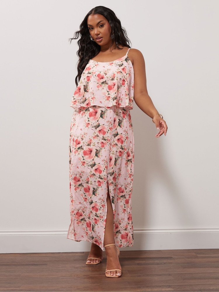 Yours Curve Pink Floral Overlay Maxi Dress - Image 2 of 5