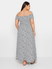 Yours Curve Blue Dark Ditsy Shirred Midaxi Dress - Image 3 of 5