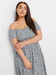 Yours Curve Blue Dark Ditsy Shirred Midaxi Dress - Image 4 of 5