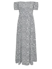 Yours Curve Blue Dark Ditsy Shirred Midaxi Dress - Image 5 of 5