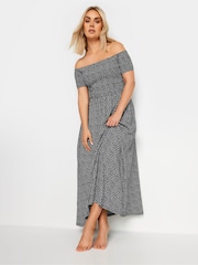 Yours Curve Black Denim Ditsy Shirred Midaxi Dress - Image 1 of 6