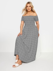 Yours Curve Black Denim Ditsy Shirred Midaxi Dress - Image 2 of 6