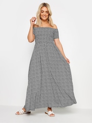Yours Curve Black Denim Ditsy Shirred Midaxi Dress - Image 3 of 6