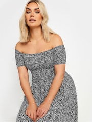 Yours Curve Black Denim Ditsy Shirred Midaxi Dress - Image 5 of 6