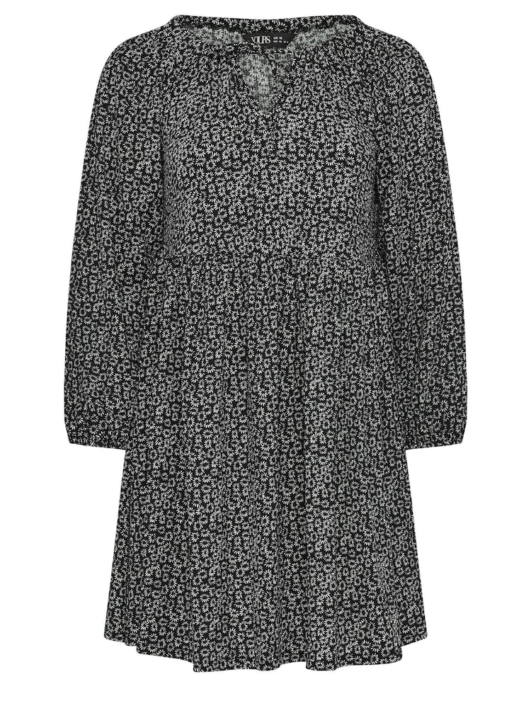 Yours Curve Black Denim Ditsy Shirred Midaxi Dress - Image 6 of 6