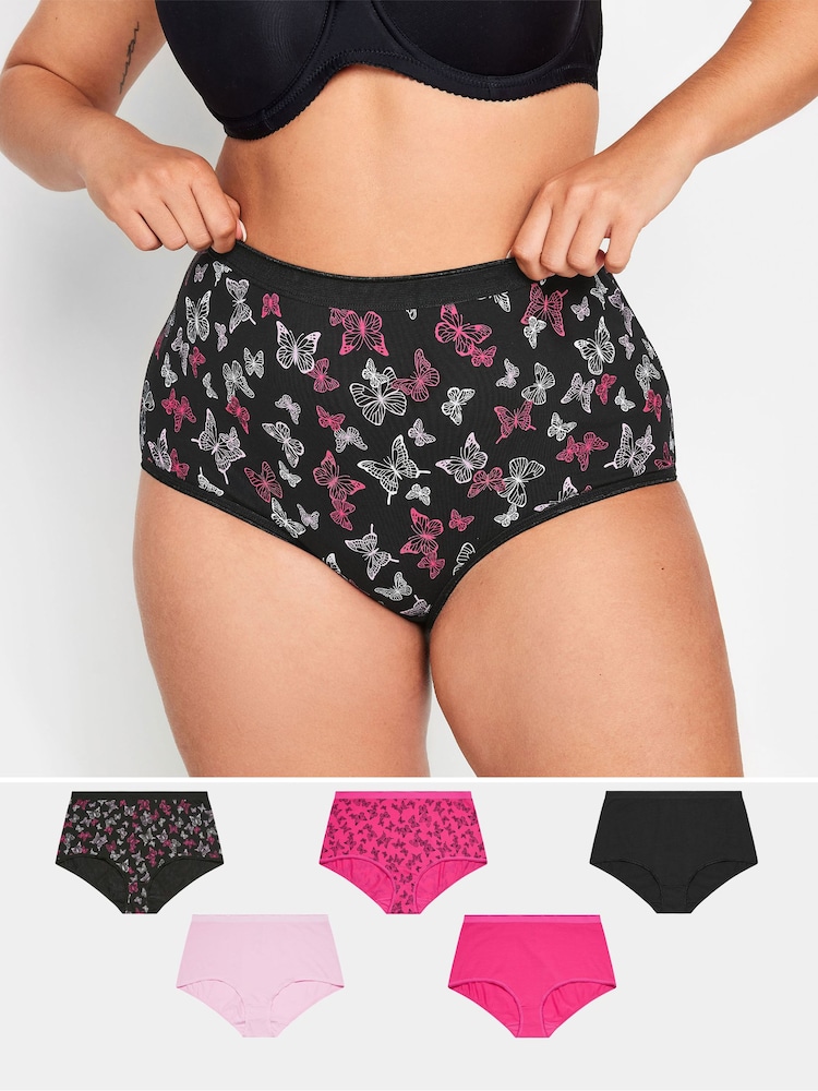 Yours Curve Pink 5 Pack & Butterfly Full Briefs - Image 1 of 7