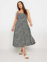 Yours Curve Black Floral Print Textured Midaxi Dress - Image 1 of 4