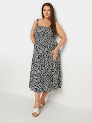 Yours Curve Black Floral Print Textured Midaxi Dress - Image 2 of 4