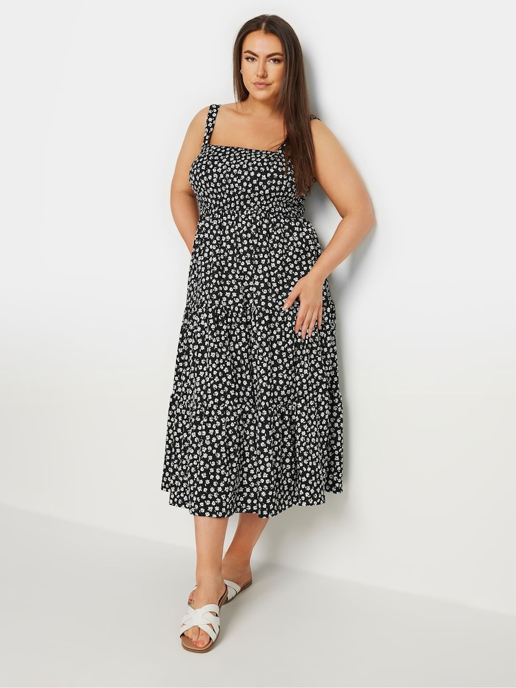 Yours Curve Black Floral Print Textured Midaxi Dress - Image 2 of 4