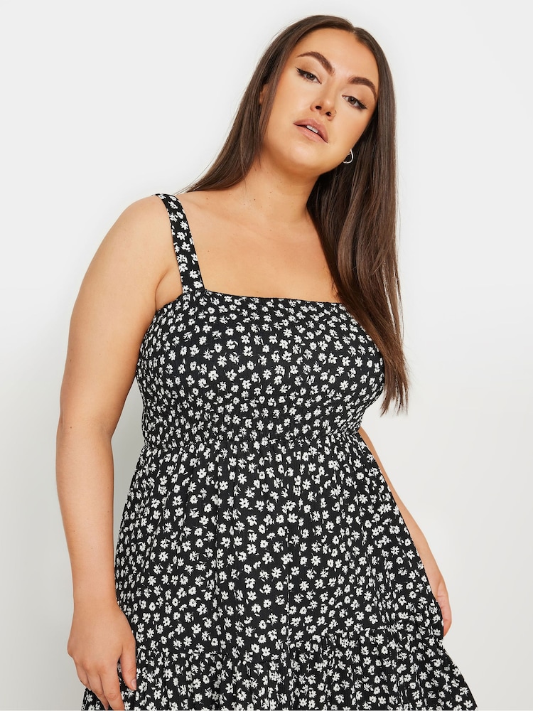 Yours Curve Black Floral Print Textured Midaxi Dress - Image 4 of 4