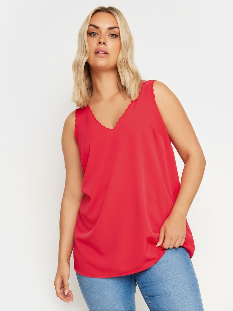 Yours Curve Red Scallop Edge Cami - Image 1 of 5