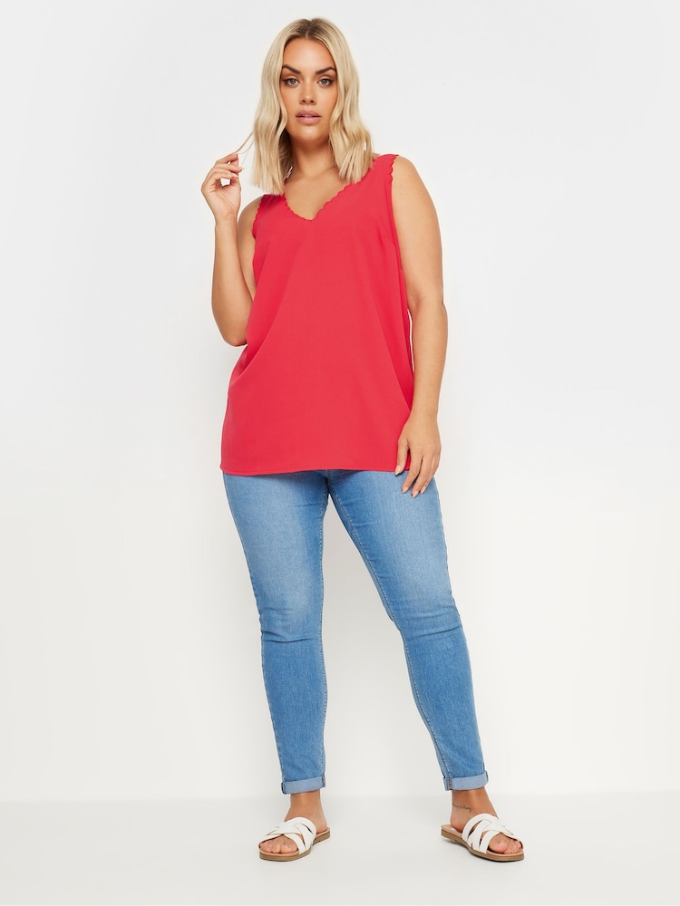 Yours Curve Red Scallop Edge Cami - Image 2 of 5