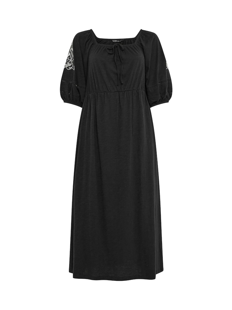 Vestido largo de algodón 100% de Yours Curve con mangas abullonadas bordadas - Imagen 5 de 5 Vestido largo de algodón 100% de Yours Curve con mangas abullonadas bordadas - Imagen 5 de 5