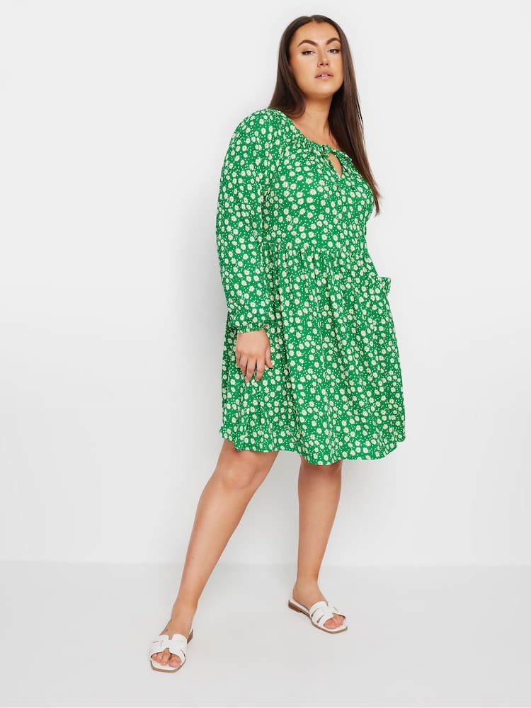 Yours Curve Green Ditsy Textured Midi Dress - Image 1 of 5