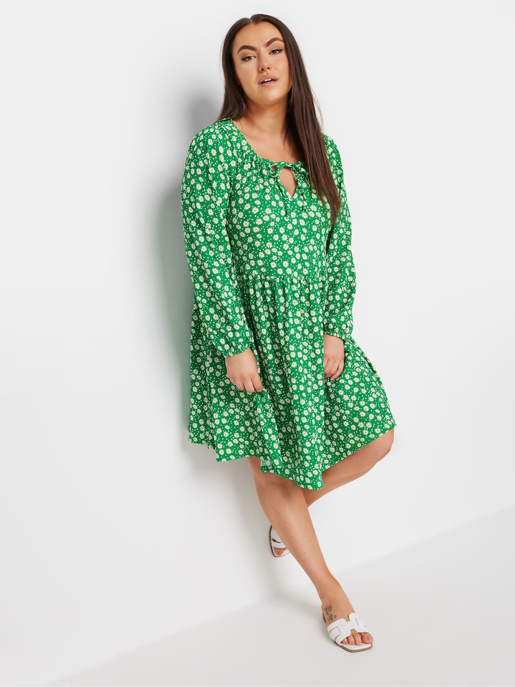Yours Curve Green Ditsy Textured Midi Dress - Image 2 of 5