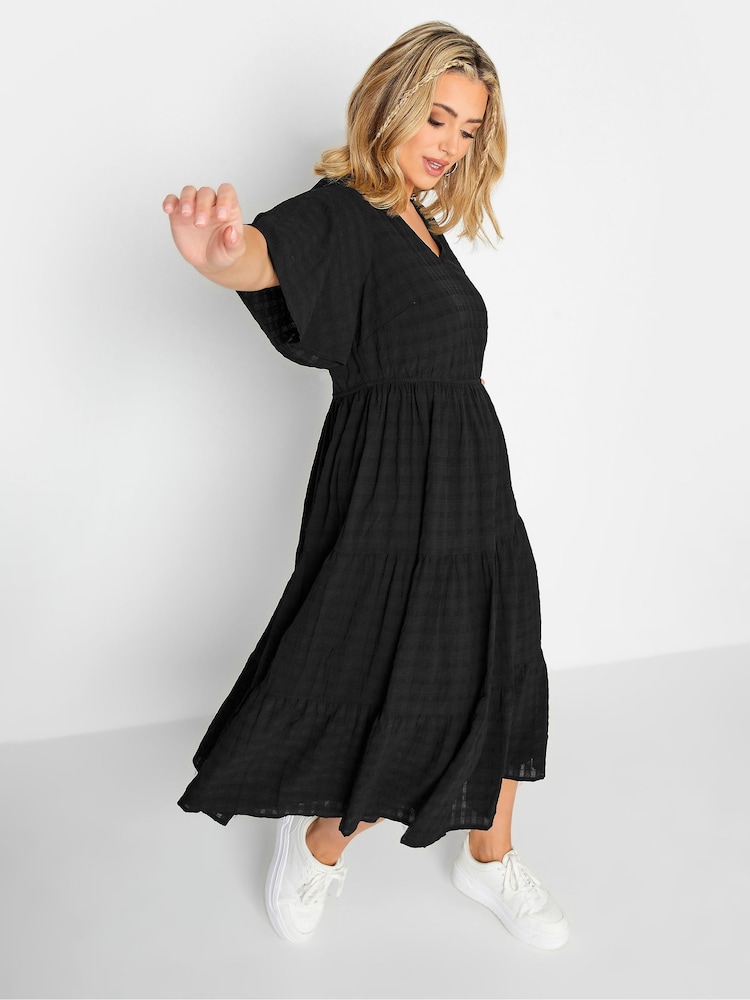Yours Curve Black Textured Tiered Smock Dress - Image 1 of 4 Yours Curve Black Textured Tiered Smock Dress - Image 1 of 4