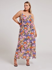 Yours Curve Multi London Floral Overlay Maxi Dress - Image 1 of 5
