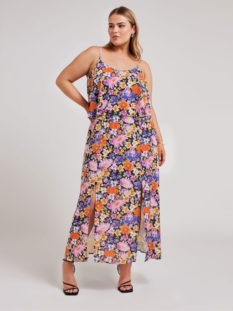 Yours Curve Multi London Floral Overlay Maxi Dress - Image 1 of 5