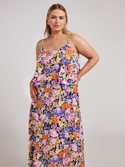 Yours Curve Multi London Floral Overlay Maxi Dress - Image 2 of 5