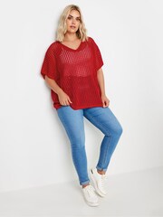 Yours Curve Red Crochet Short Sleeve Top - Image 1 of 5