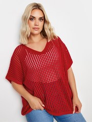 Yours Curve Red Crochet Short Sleeve Top - Image 2 of 5